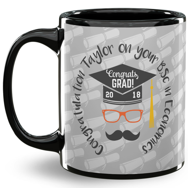 Custom Hipster Graduate 11 Oz Coffee Mug - Black (Personalized)