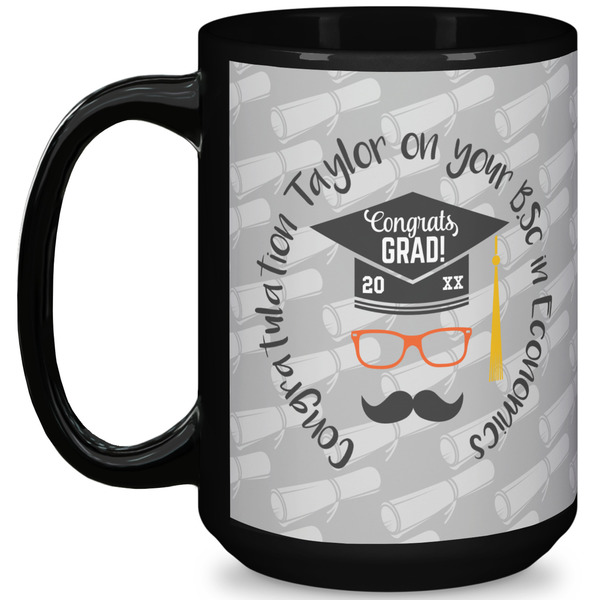 Custom Hipster Graduate 15 Oz Coffee Mug - Black (Personalized)