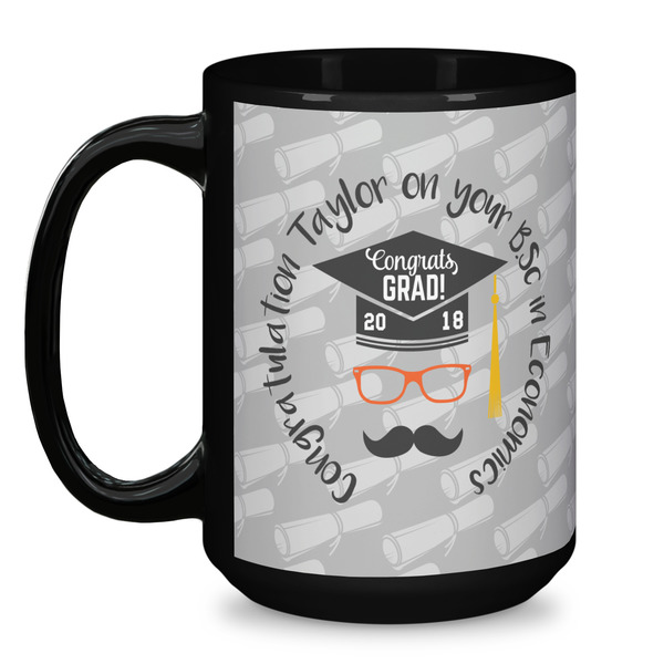 Hipster Graduate Coffee Mug - 15 oz - Black