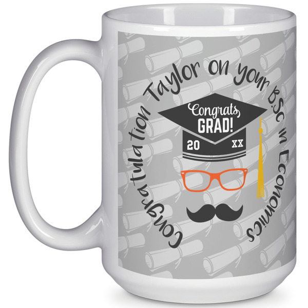 Custom Hipster Graduate 15 Oz Coffee Mug - White (Personalized)