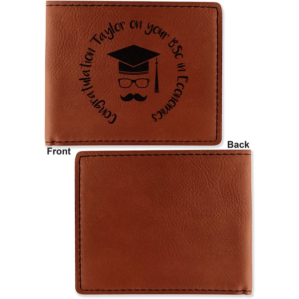 Hipster Graduate Cognac Leatherette Bifold Wallets - Front and Back Single Sided - Apvl