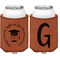 Hipster Graduate Cognac Leatherette Can Sleeve - Double Sided Front and Back