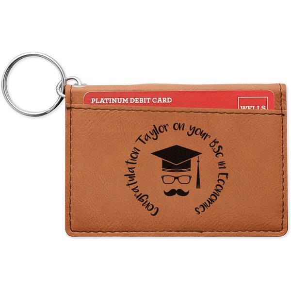 Custom Hipster Graduate Leatherette Keychain ID Holder - Single Sided (Personalized)