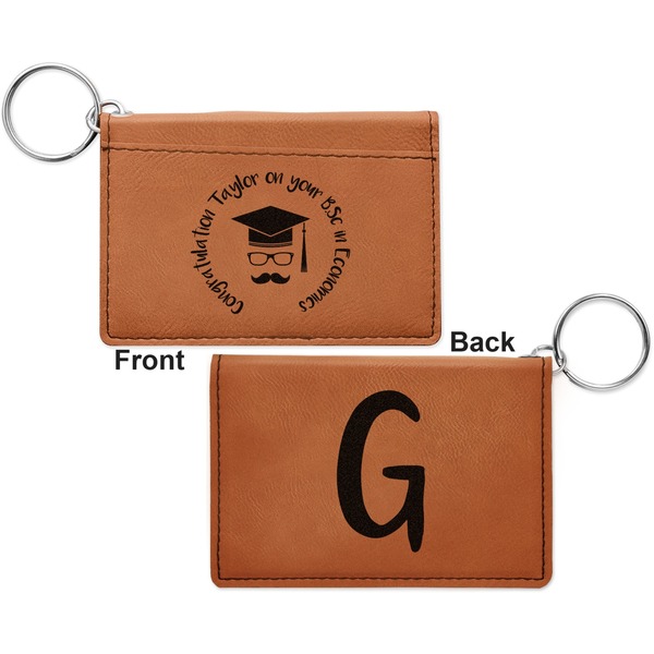 Hipster Graduate Cognac Leatherette Keychain ID Holders - Front and Back Apvl
