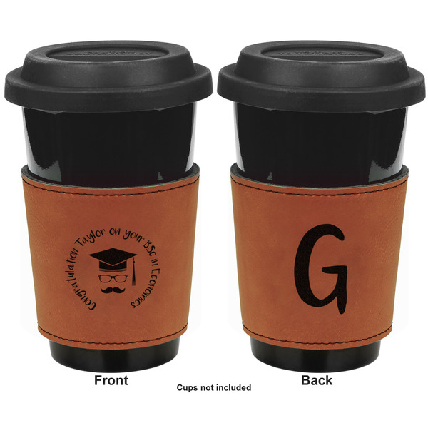 Hipster Graduate Cognac Leatherette Mug Sleeve - Double Sided Apvl