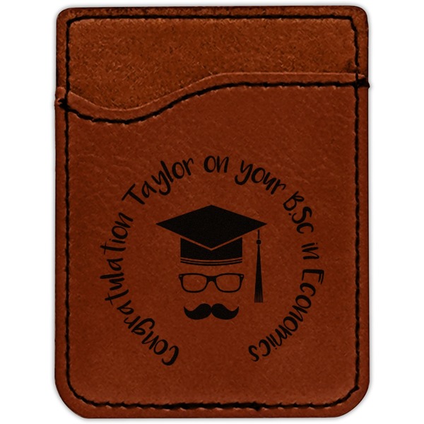 Hipster Graduate Cognac Leatherette Phone Wallet close up