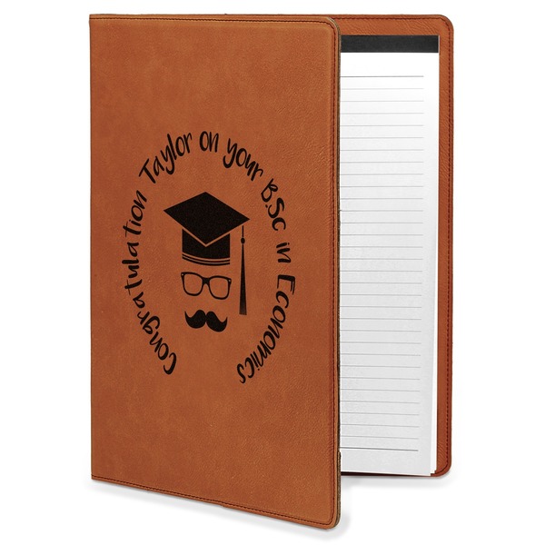 Custom Hipster Graduate Leatherette Portfolio with Notepad - Large - Single Sided (Personalized)