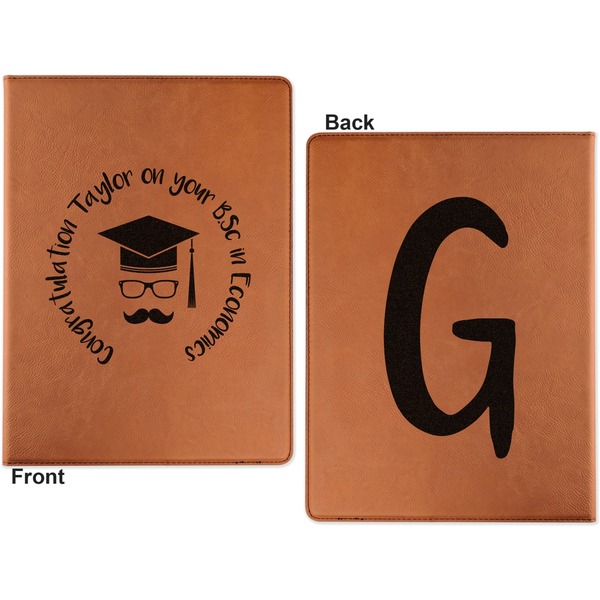 Hipster Graduate Cognac Leatherette Portfolios with Notepad - Small - Double Sided- Apvl