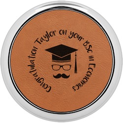 Hipster Graduate Leatherette Round Coaster w/ Silver Edge - Single or Set (Personalized)