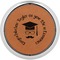 Hipster Graduate Cognac Leatherette Round Coasters w/ Silver Edge - Single
