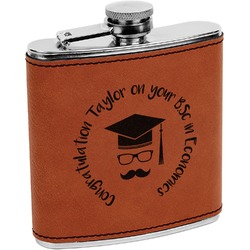 Hipster Graduate Leatherette Wrapped Stainless Steel Flask (Personalized)