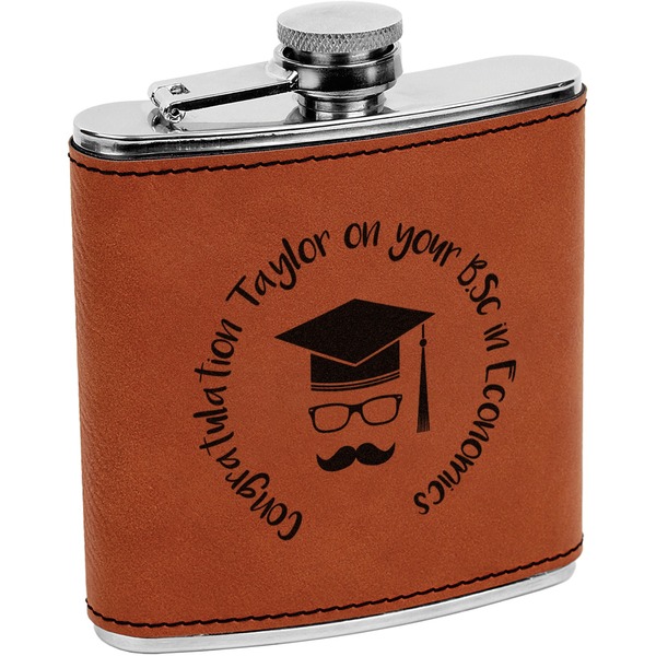 Custom Hipster Graduate Leatherette Wrapped Stainless Steel Flask (Personalized)