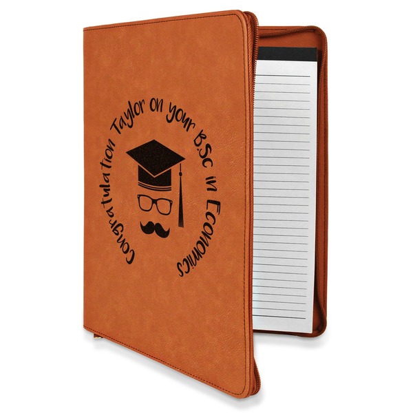 Custom Hipster Graduate Leatherette Zipper Portfolio with Notepad (Personalized)