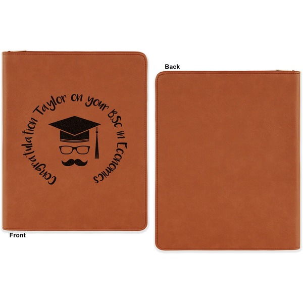 Hipster Graduate Cognac Leatherette Zipper Portfolios with Notepad - Single Sided - Apvl