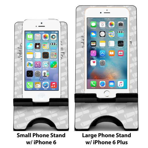 Hipster Graduate Compare Phone Stand Sizes - with iPhones