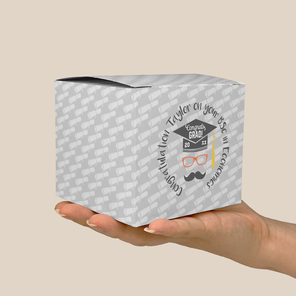 Hipster Graduate Cube Favor Gift Box - On Hand - Scale View