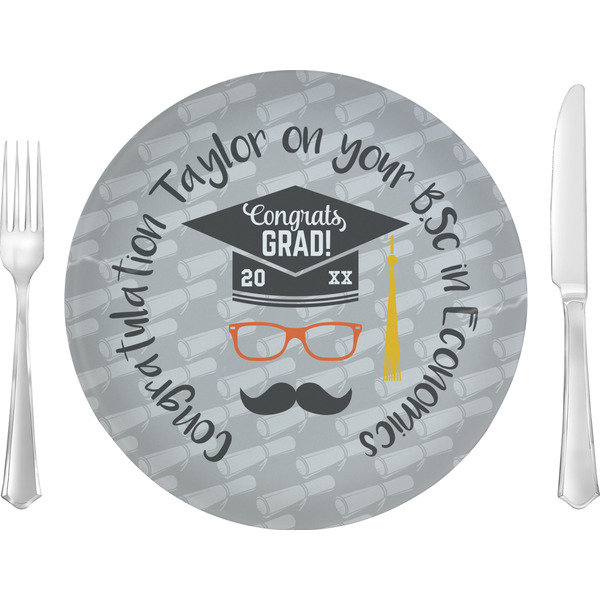 Custom Hipster Graduate Glass Lunch / Dinner Plate 10" (Personalized)