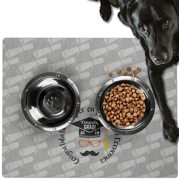 Hipster Graduate Dog Food Mat - Large LIFESTYLE