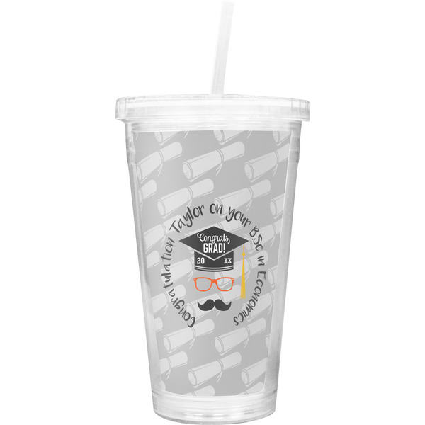 Custom Hipster Graduate Double Wall Tumbler with Straw (Personalized)