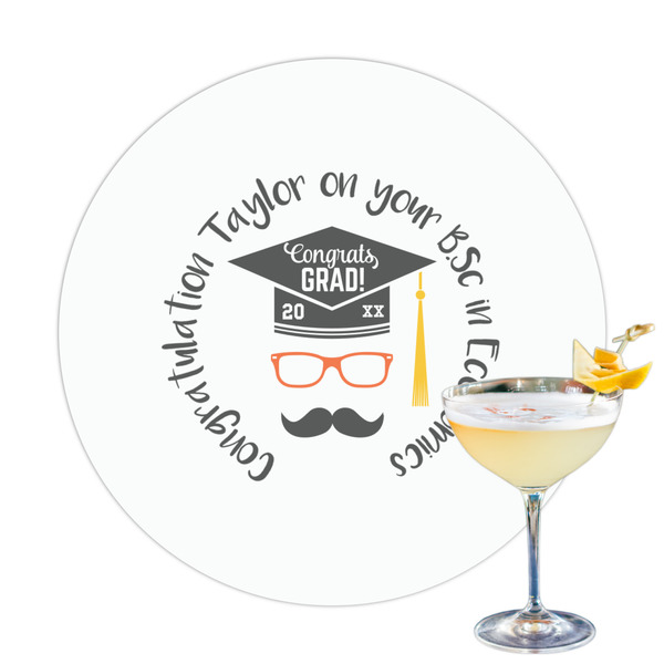 Custom Hipster Graduate Printed Drink Topper - 3.25" (Personalized)