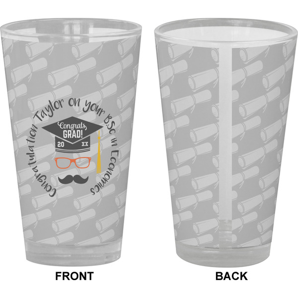 Hipster Graduate Pint Glass - Full Color - Front & Back Views