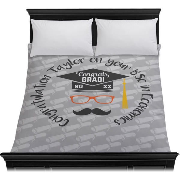 Hipster Graduate Duvet Cover - Queen - On Bed - No Prop