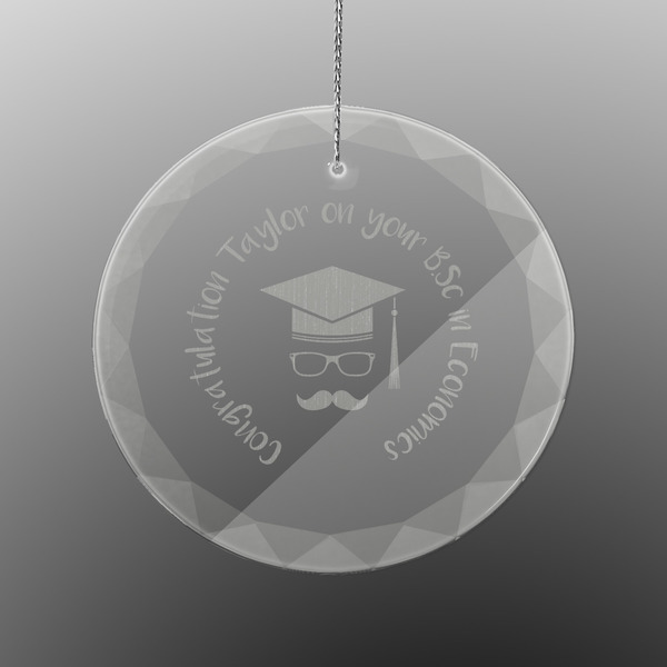 Custom Hipster Graduate Engraved Glass Ornament - Round (Personalized)