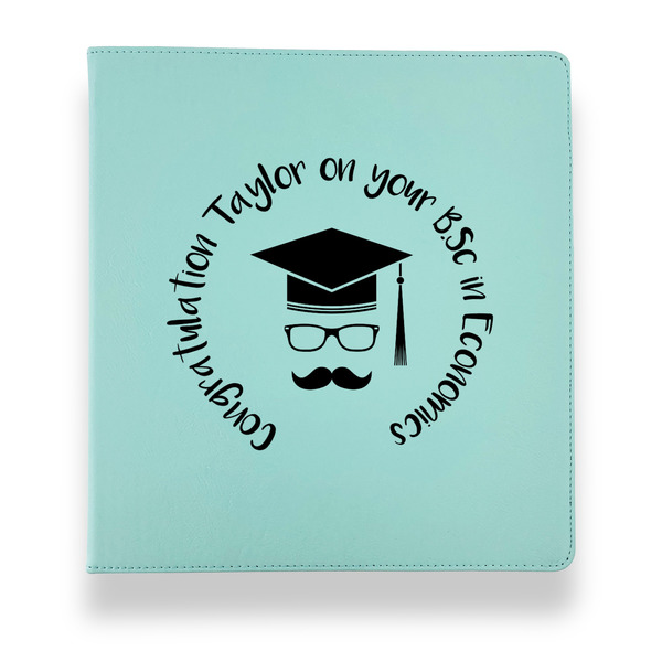 Custom Hipster Graduate Leather Binder - 1" - Teal (Personalized)