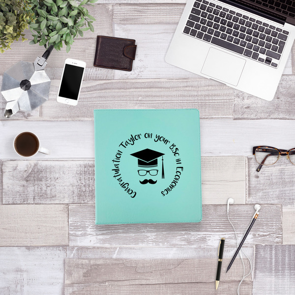 Hipster Graduate Leather Binder - 1" - Teal - Lifestyle View