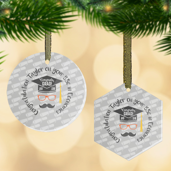 Custom Hipster Graduate Flat Glass Ornament w/ Name or Text