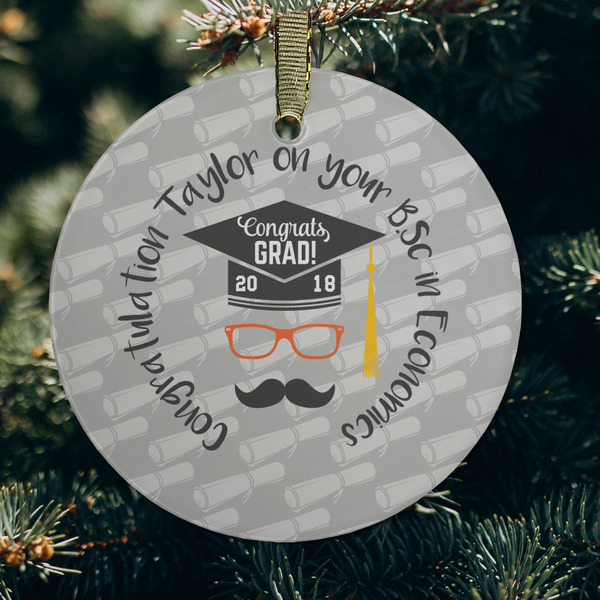 Hipster Graduate Frosted Glass Ornament - Round (Lifestyle)