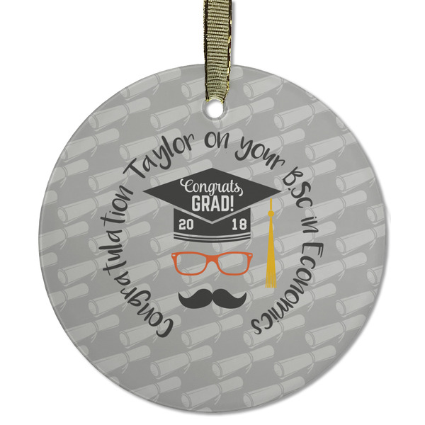 Custom Hipster Graduate Flat Glass Ornament - Round w/ Name or Text