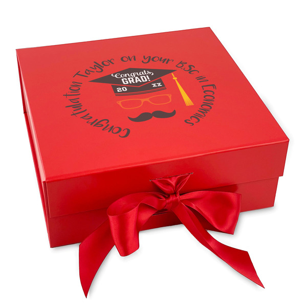 Custom Hipster Graduate Gift Box with Magnetic Lid - Red (Personalized)