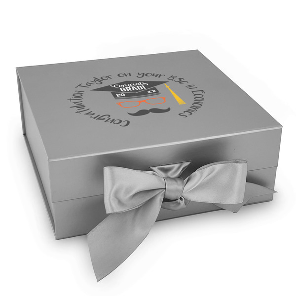 Custom Hipster Graduate Gift Box with Magnetic Lid - Silver (Personalized)