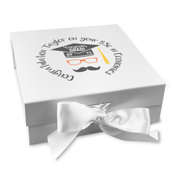 Custom Hipster Graduate Gift Box with Magnetic Lid - White (Personalized)