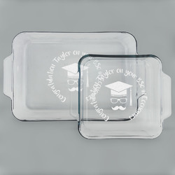 Hipster Graduate Set of Glass Baking & Cake Dish - 13in x 9in & 8in x 8in (Personalized)
