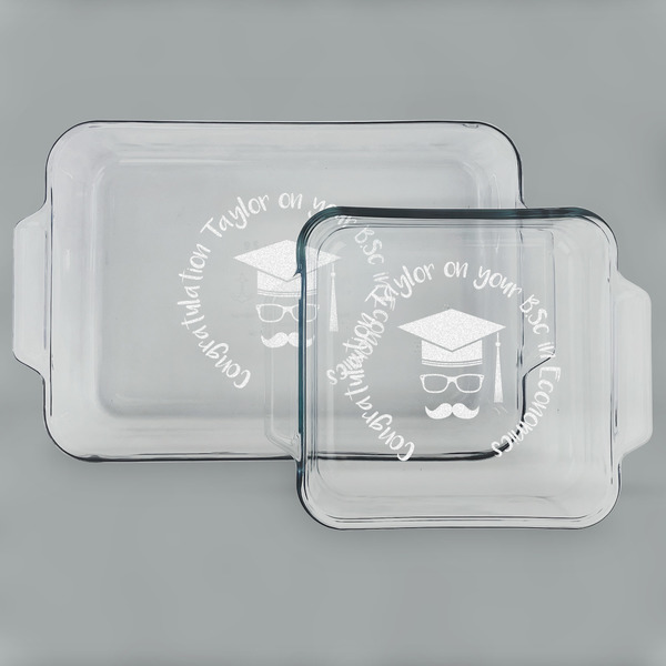 Custom Hipster Graduate Set of Glass Baking & Cake Dish - 13in x 9in & 8in x 8in (Personalized)