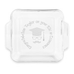 Hipster Graduate Glass Cake Dish with Truefit Lid - 8in x 8in (Personalized)
