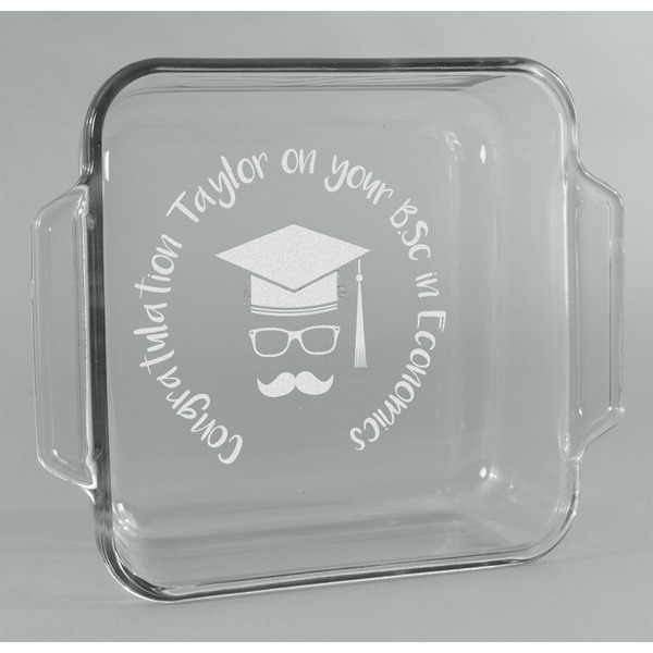 Custom Hipster Graduate Glass Cake Dish - 8in x 8in (Personalized)