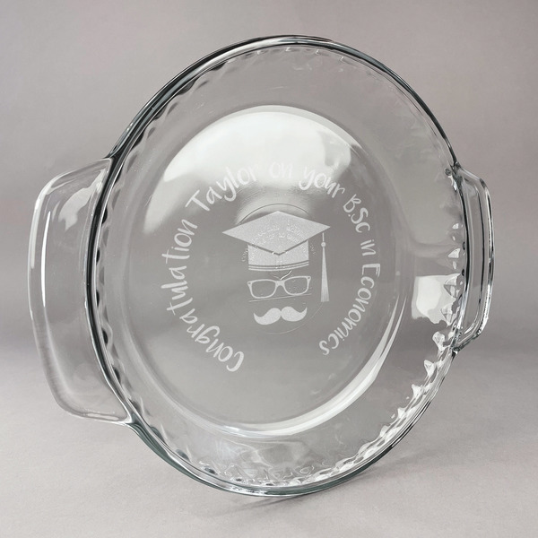 Custom Hipster Graduate Glass Pie Dish - 9.5in Round (Personalized)