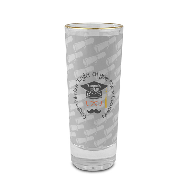 Custom Hipster Graduate 2 oz Shot Glass - Glass with Gold Rim (Personalized)