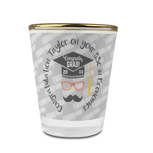 Custom Hipster Graduate Glass Shot Glass - 1.5 oz - with Gold Rim - Single (Personalized)