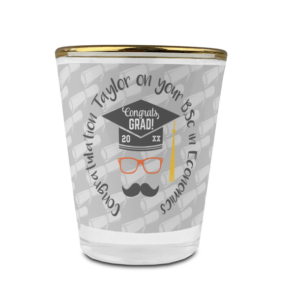 Hipster Graduate Glass Shot Glass - With gold rim - FRONT