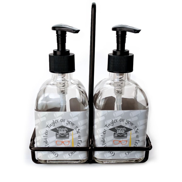 Custom Hipster Graduate Glass Soap & Lotion Bottle Set (Personalized)