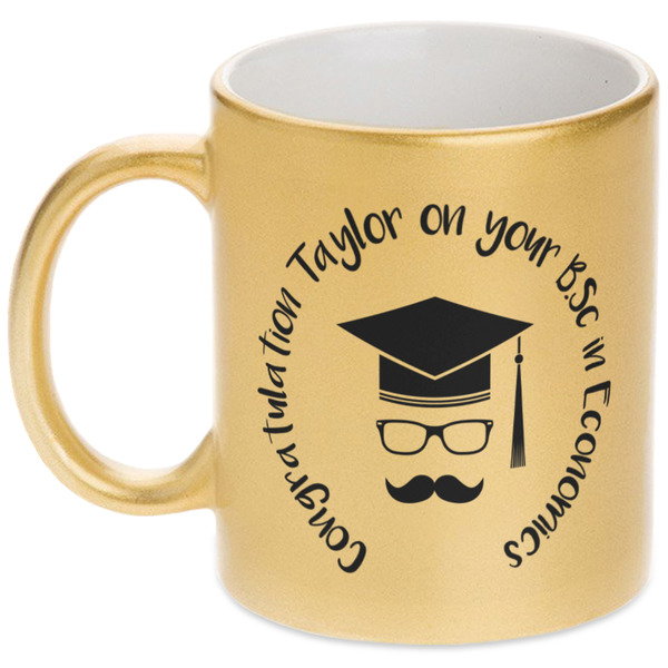 Custom Hipster Graduate Metallic Gold Mug (Personalized)