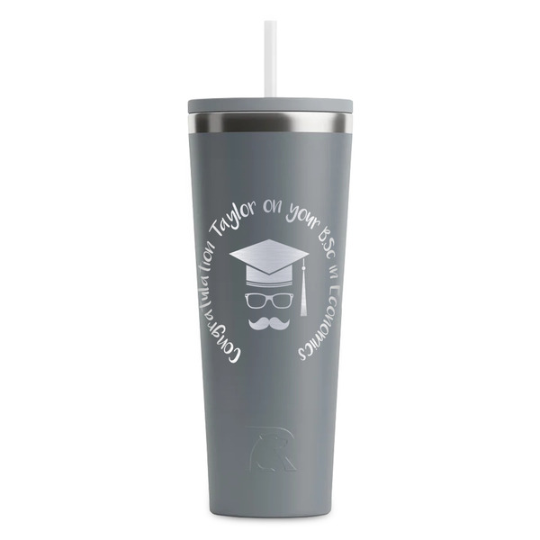 Custom Hipster Graduate RTIC Everyday Tumbler with Straw - 28oz - Grey - Single-Sided (Personalized)