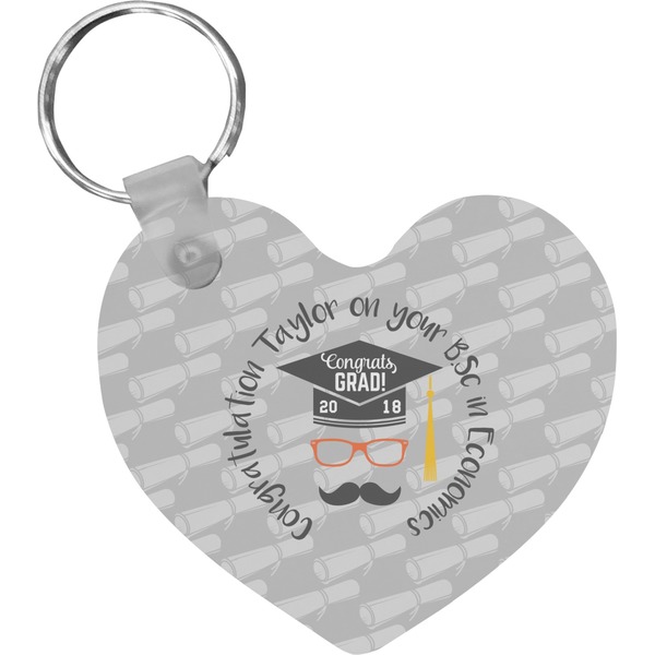 Custom Hipster Graduate Heart Plastic Keychain w/ Name or Text