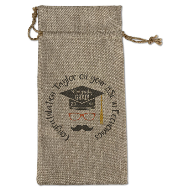 Custom Hipster Graduate Large Burlap Gift Bag - Front (Personalized)