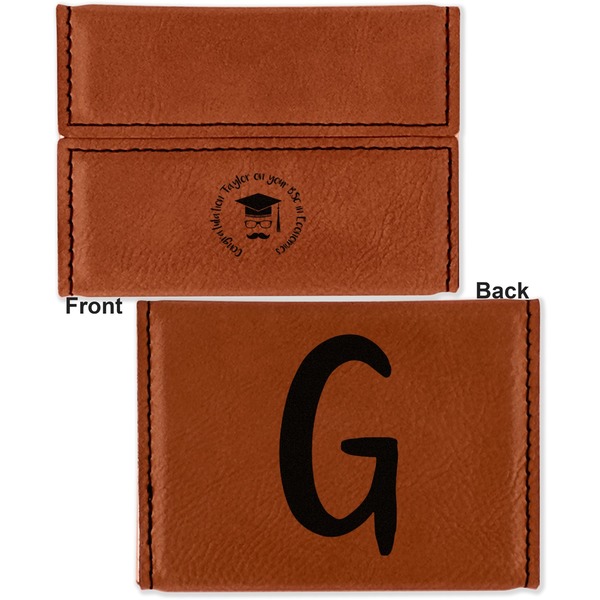 Hipster Graduate Leather Business Card Holder - Front Back