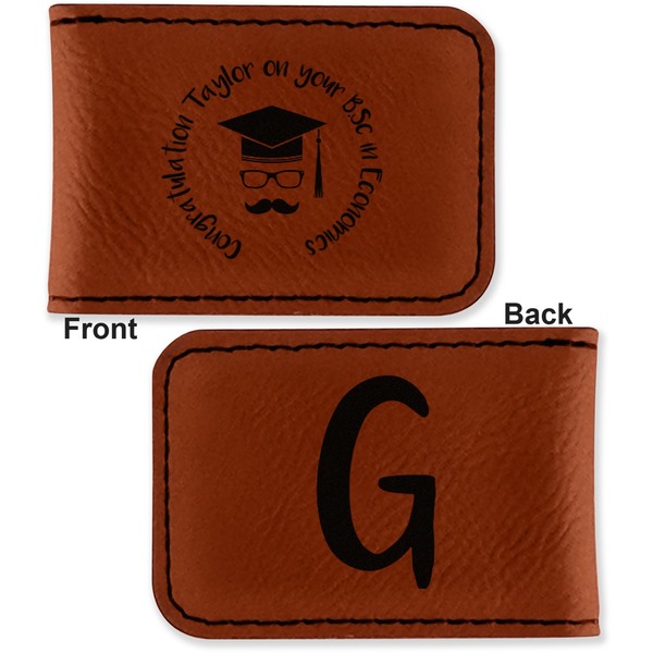 Hipster Graduate Leatherette Magnetic Money Clip - Front and Back